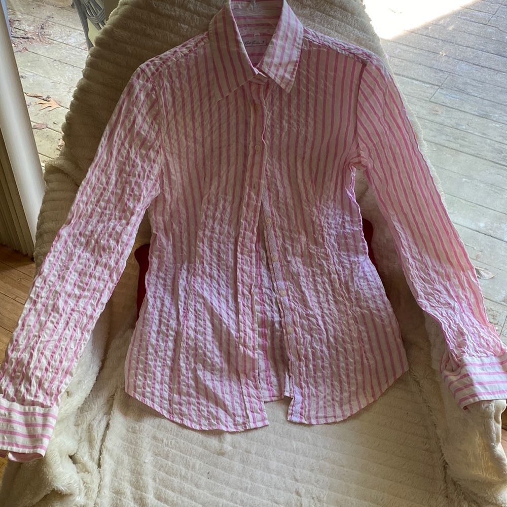 Robert Friedman Cotton Linen Lace Detailed ButtonDown Shirt